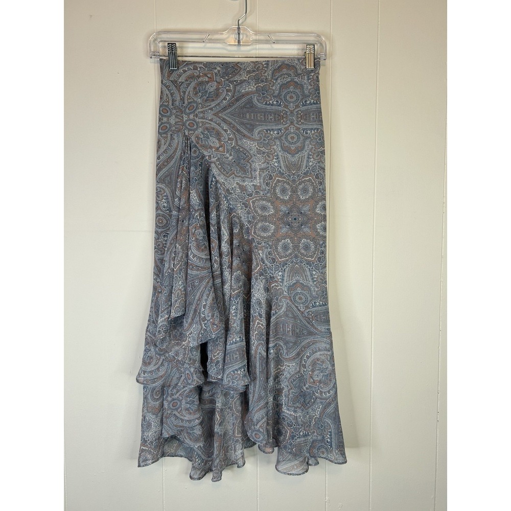 MISA Los Angeles Women's Size XS Paisley Print High Low Maxi Skirt Ruffle 271
